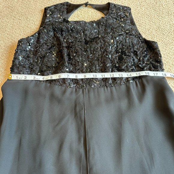 Faviana NY Dress Formal Midi Black Lace Sequin Chiffon Evening Cocktail Plus 14W - Picture 6 of 10